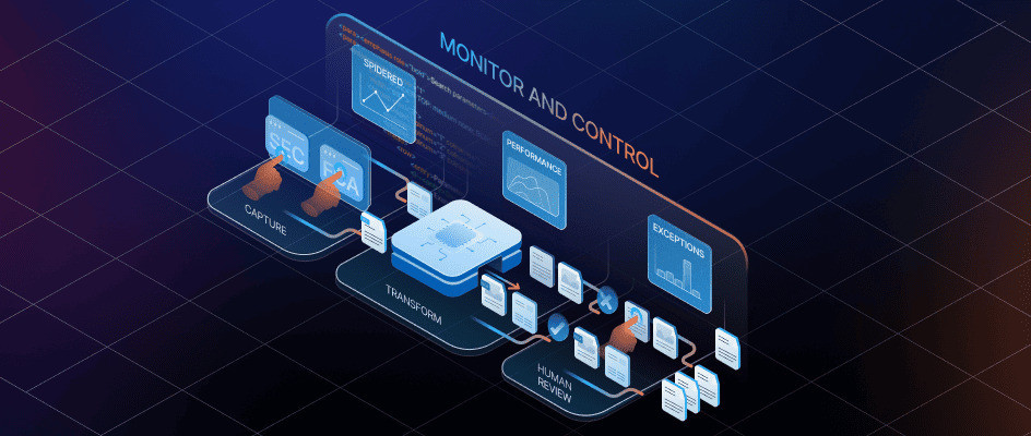 An illustration featuring a computer screen with a blue backdrop, highlighting CUBE Content Infrastructure's focus on transformation and quality